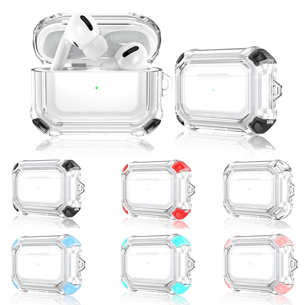 Four Corners Anti-fall Wireless Earphone Dual-color PC Protective Case with Hook For Ai ... (Pink)