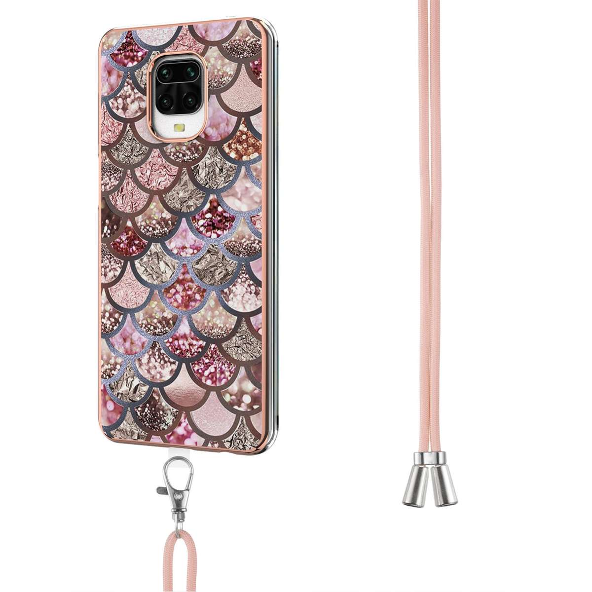 For Xiaomi Redmi Note 9S / Note 9 Pro Electroplating Pattern IMD TPU Shockproof Case with Neck Lanya