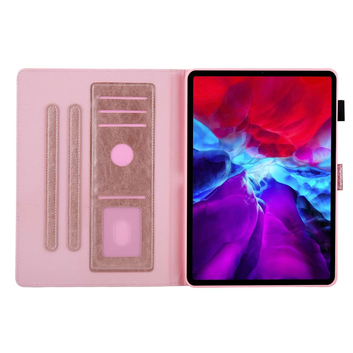 Glitter Powder Stitching Hot-pressed Changing PU Leather Tablet Case with Holder & Card ... (Pink)