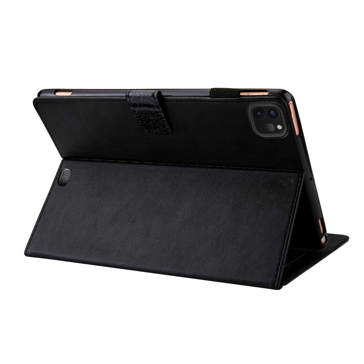 Glitter Powder Stitching Hot-pressed Changing PU Leather Tablet Case with Holder & Car ... (Black)