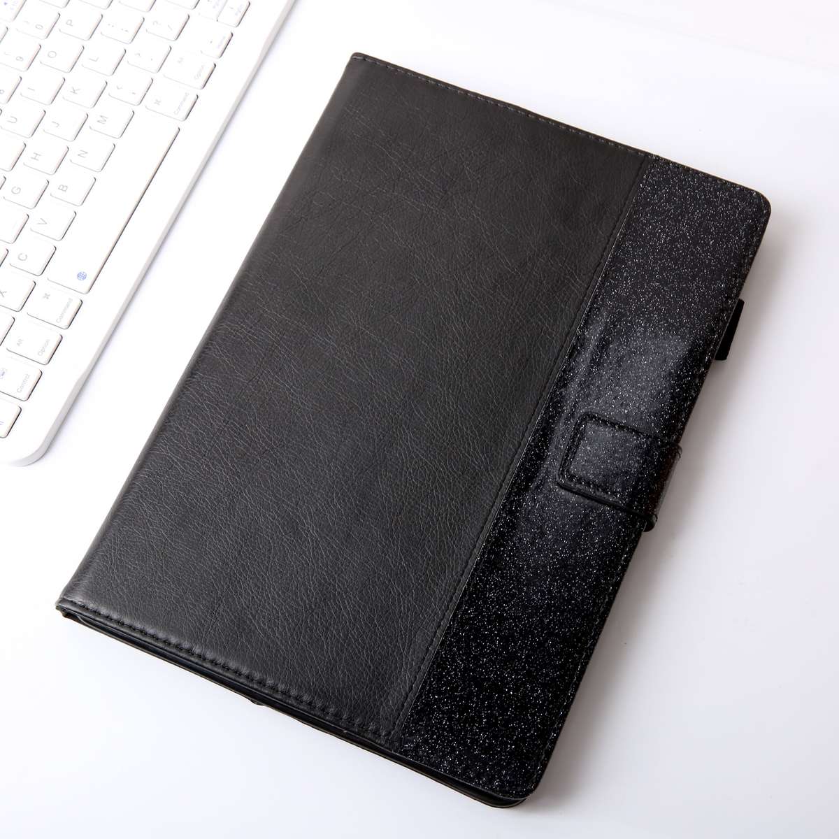 Glitter Powder Stitching Hot-pressed Changing PU Leather Tablet Case with Holder & Car ... (Black)