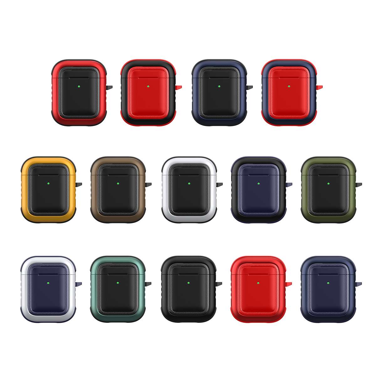 Wireless Earphones Shockproof TPU + PC Protective Case with Carabiner For AirPods 1 / 2(Black+Red)