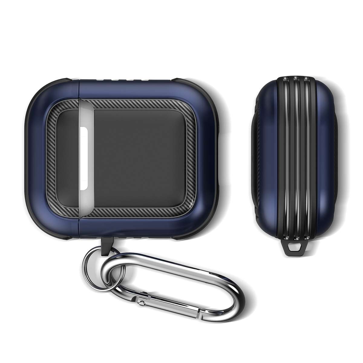 Wireless Earphones Shockproof TPU + PC Protective Case with Carabiner For AirPods 1 / 2(Black+Red)