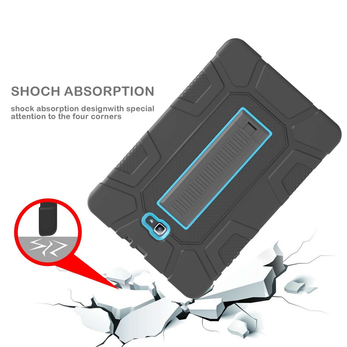 For Samsung Galaxy Tab A 10.1 T580 C5 Four Corners Shockproof Silicone + PC Pro ... (Black + Blue)