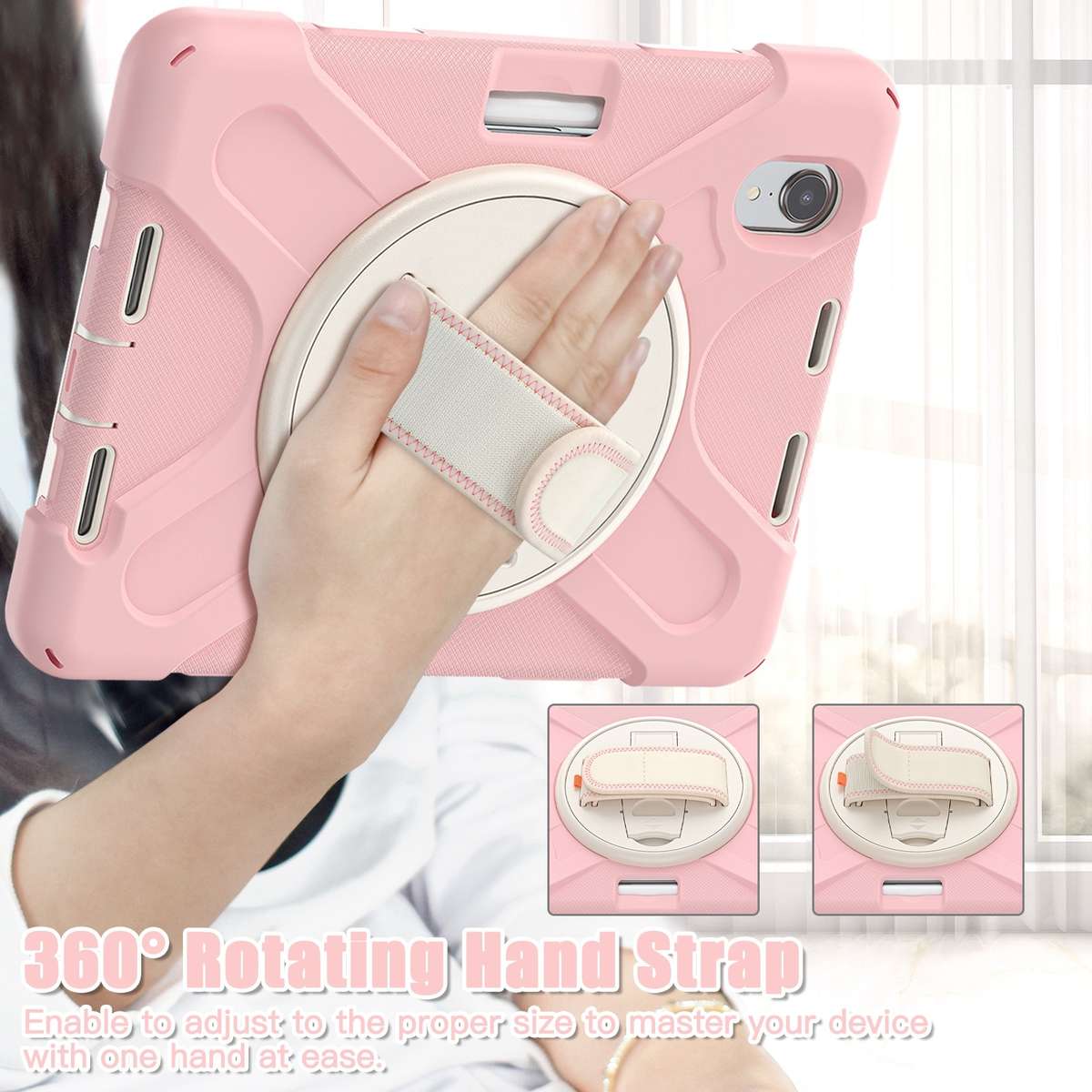 For iPad mini 6 / mini 2024 Silicone Hybrid PC Tablet Case with Grip Hol ... (Cherry Blossom Pink)