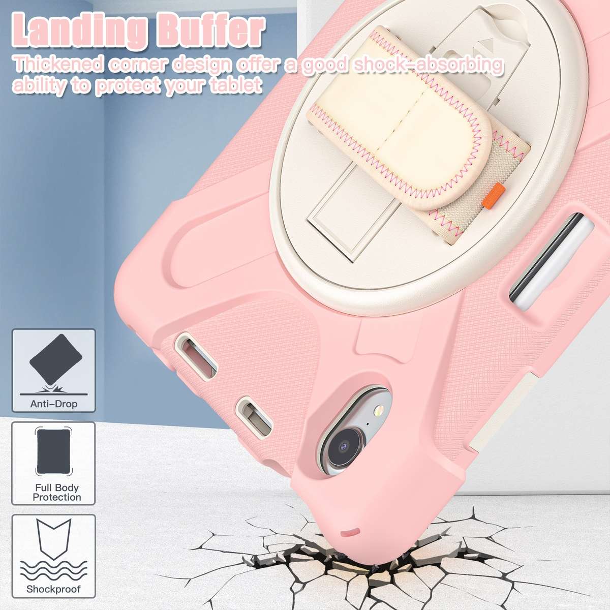 For iPad mini 6 / mini 2024 Silicone Hybrid PC Tablet Case with Grip Hol ... (Cherry Blossom Pink)