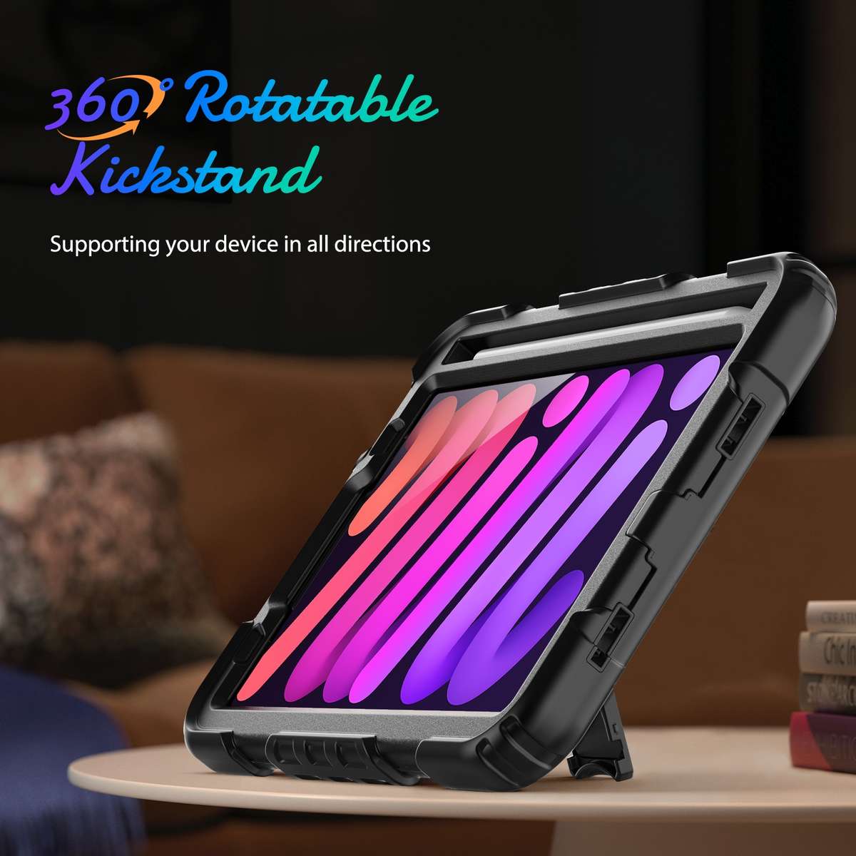 For iPad mini 2024 / mini 6 Shockproof Silicone + PC Protective Tablet Case with Holde ... (Black)