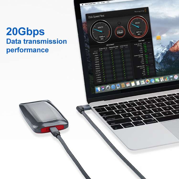 100W USB-C / Type-C Elbow to USB-C / Type-C Male Full-function Data Cable with E-mark, Cable Lengt