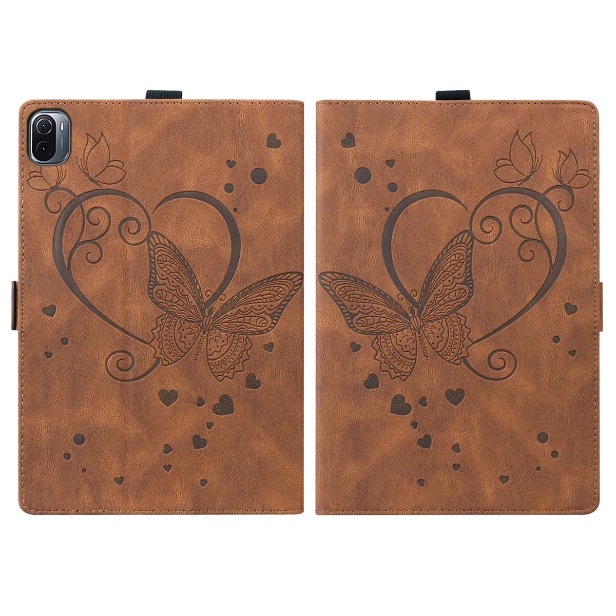 For Xiaomi Pad 5 / Pad 5 Pro Love Butterfly Pattern Horizontal Flip Leather Case with ... (Brown)