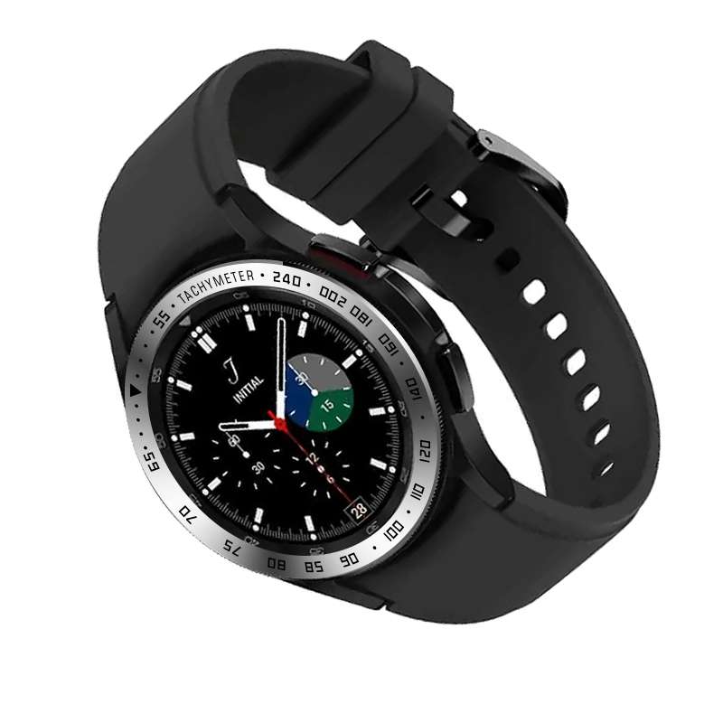 For Samsung Galaxy Watch4 Classic 46mm Smart Watch Steel Bezel Ring, E ... (Black Ring Red Letter)