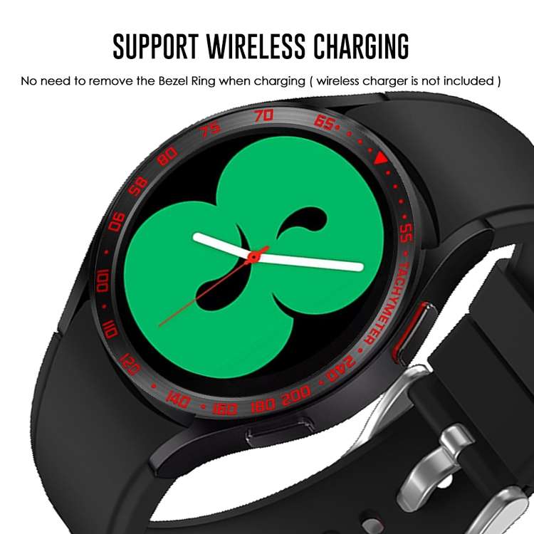 For Samsung Galaxy Watch4 Classic 46mm Smart Watch Steel Bezel Ring, E ... (Black Ring Red Letter)