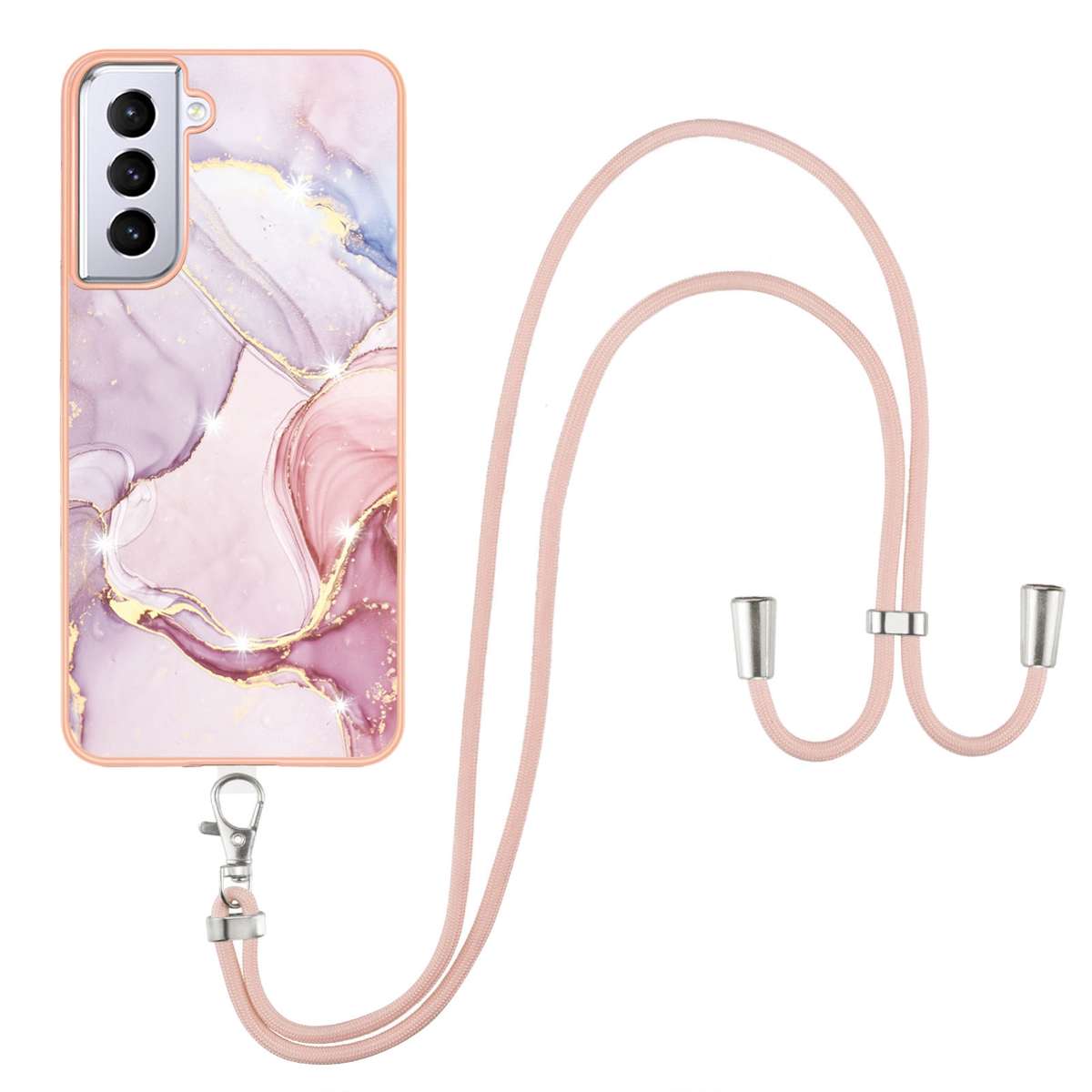 For Samsung Galaxy S21 5G Electroplating Marble Pattern IMD TPU Shockproof Case with Neck Lanyard(Ro