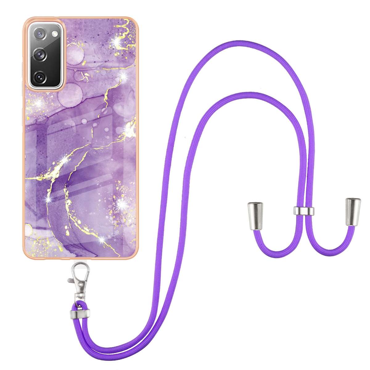 For Samsung Galaxy S20 FE 5G / 4G Electroplating Marble Pattern IMD TPU Shockproof Case with Neck La