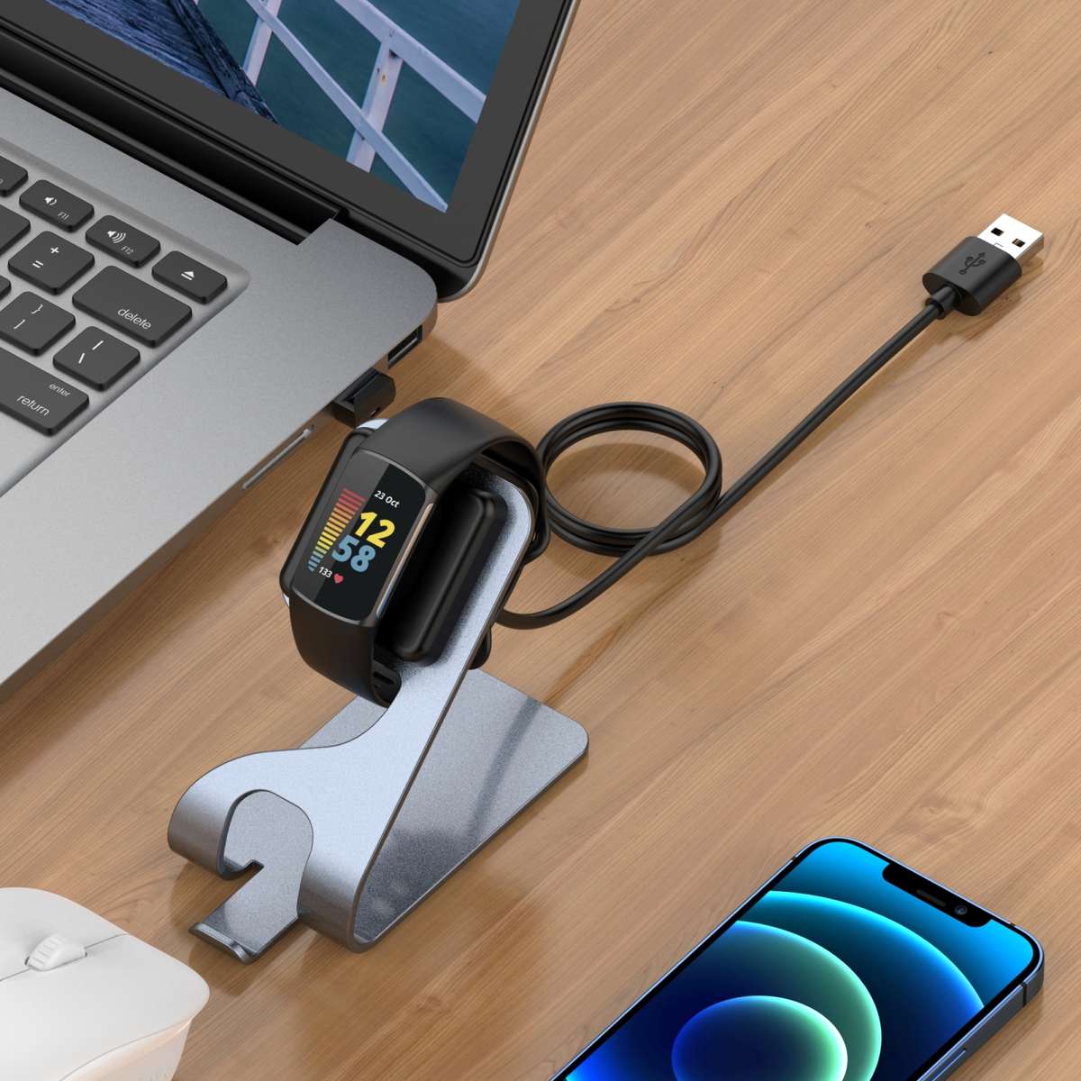 For Fitbit Charge 5 Portable Magnetic Metal Charger Holder(Grey)