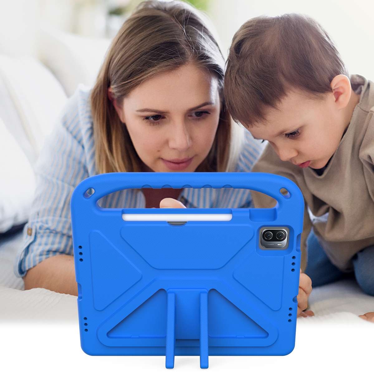 For Xiaomi Pad 5 / Pad 5 Pro Handle Portable EVA Shockproof Tablet Case with Triangle Holder(Blue)