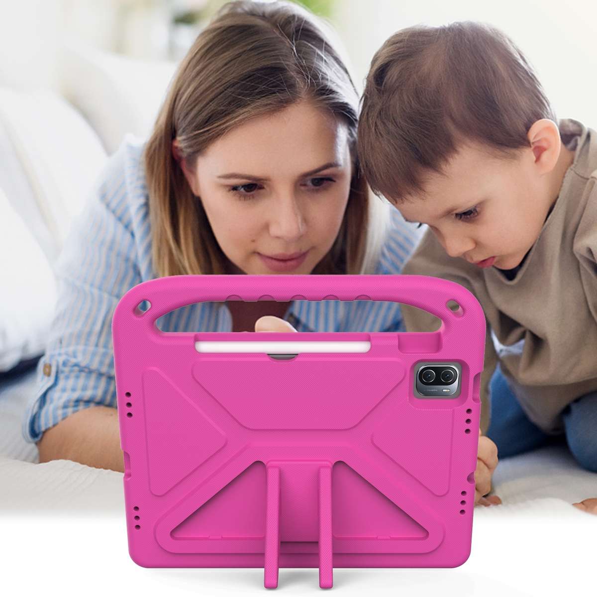 For Xiaomi Pad 5 / Pad 5 Pro Handle Portable EVA Shockproof Tablet Case with Triang ... (Rose Red)