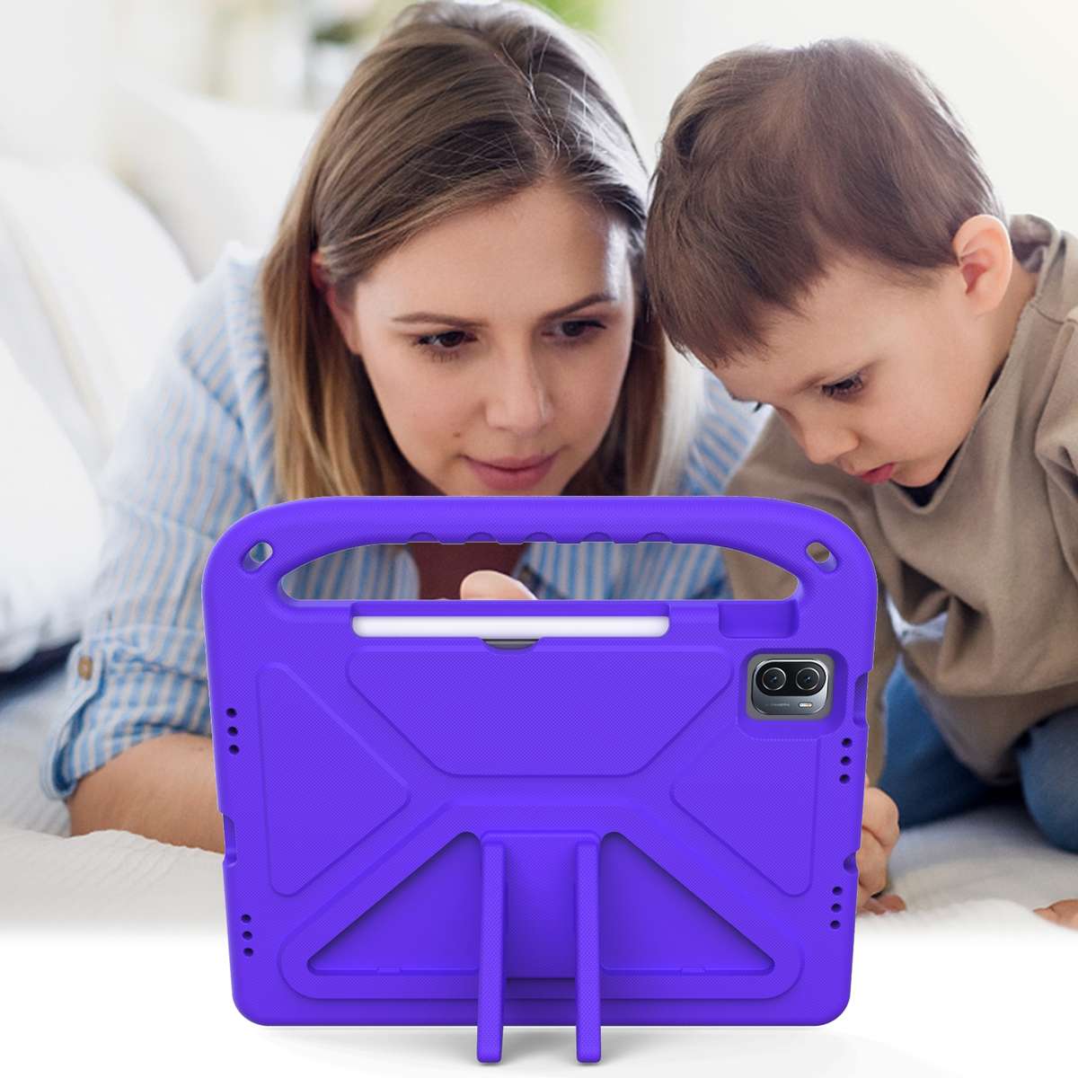 For Xiaomi Pad 5 / Pad 5 Pro Handle Portable EVA Shockproof Tablet Case with Triangle ... (Purple)