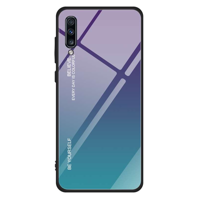 For Galaxy A70 Gradient Color Glass Case(Purple)
