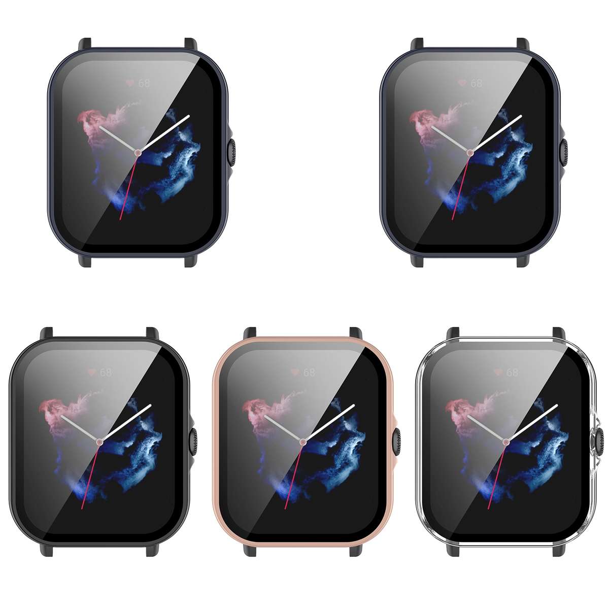 For Amazfit GTS 3 PC + Tempered Glass Watch Protective Case(Black)
