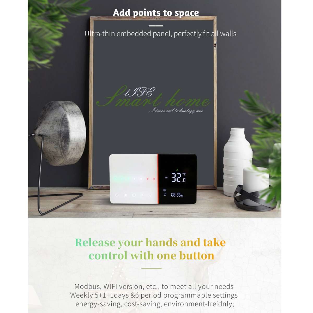 BHT-005-GA 220V AC 3A Smart Home Heating Thermostat for EU Box, Control Water Heating with Only Inte