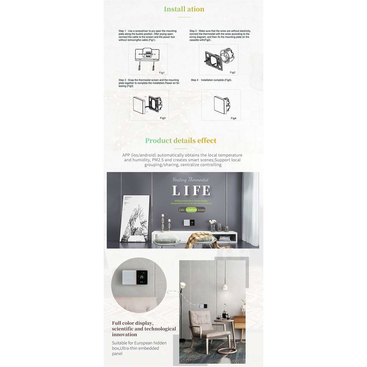 BHT-005-GA 220V AC 3A Smart Home Heating Thermostat for EU Box, Control Water Heating with Only Inte