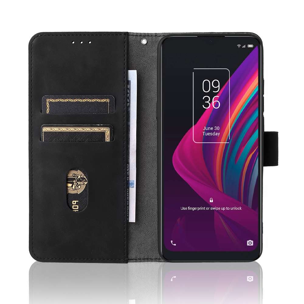 For TCL 10 SE Solid Color Skin Feel Magnetic Buckle Leather Phone Case(Black)