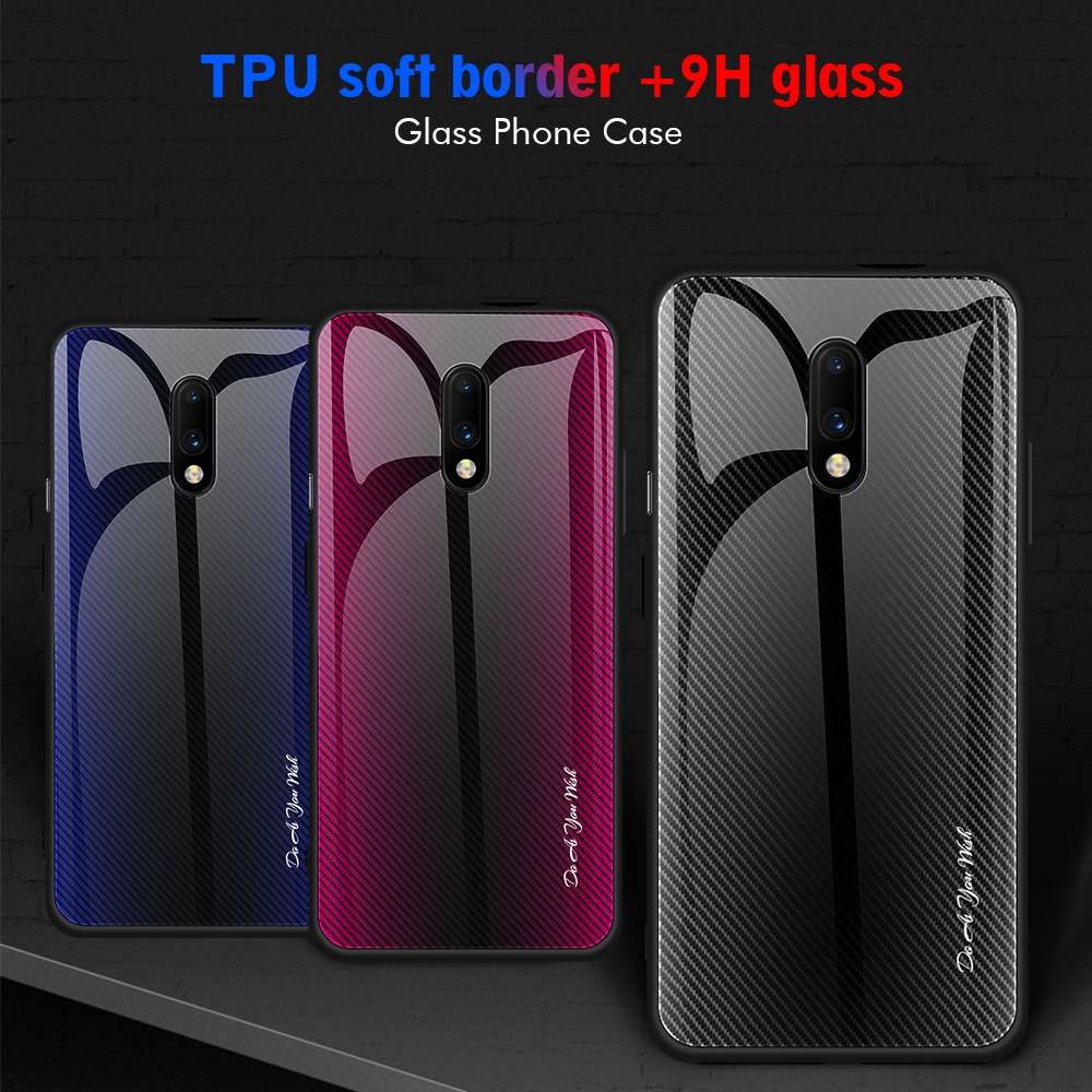 For OnePlus 7 Texture Gradient Glass Protective Case(Black)