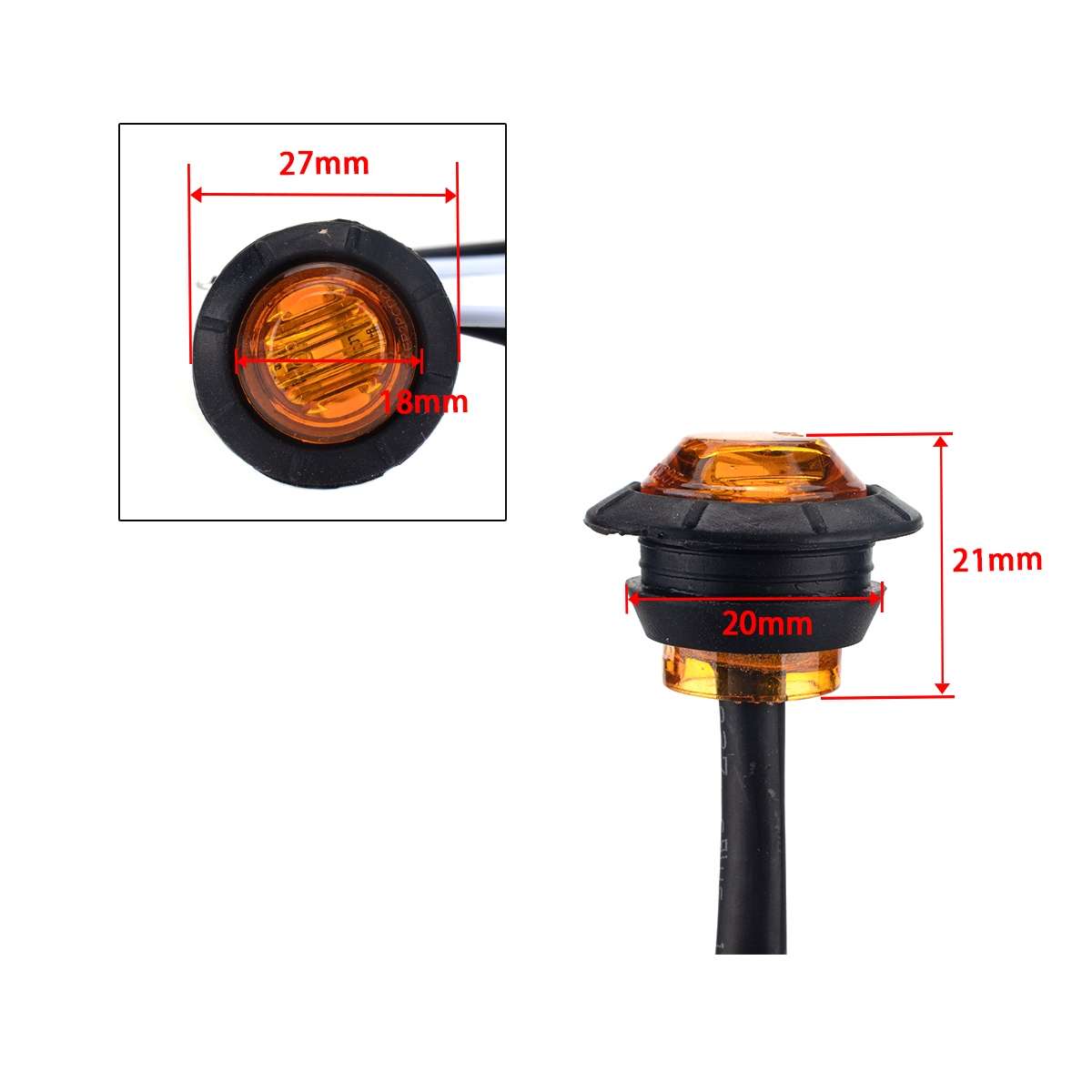 A5013 Red + Amber Light 10 in 1 Truck Trailer LED Round Side Marker Lamp