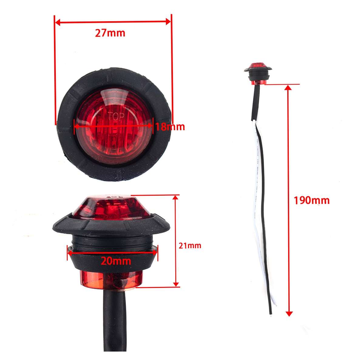 A5013 Red + Amber Light 10 in 1 Truck Trailer LED Round Side Marker Lamp
