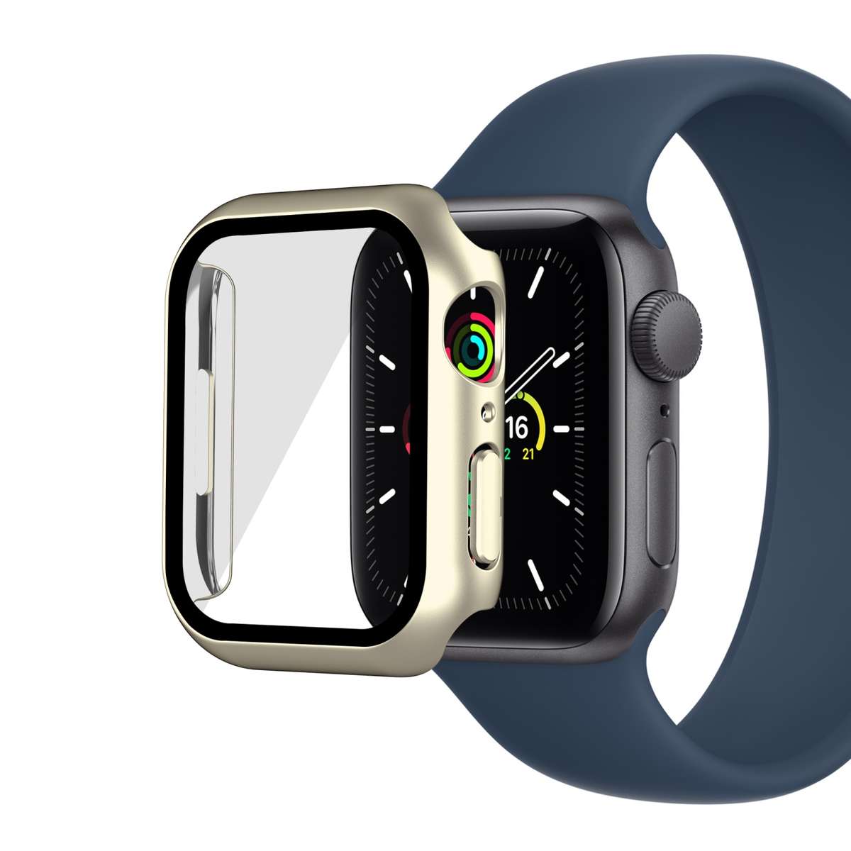 Electroplating Matte All-inclusive PC + Tempered Glass Watch Case For Apple Watc ... (Star Silver)
