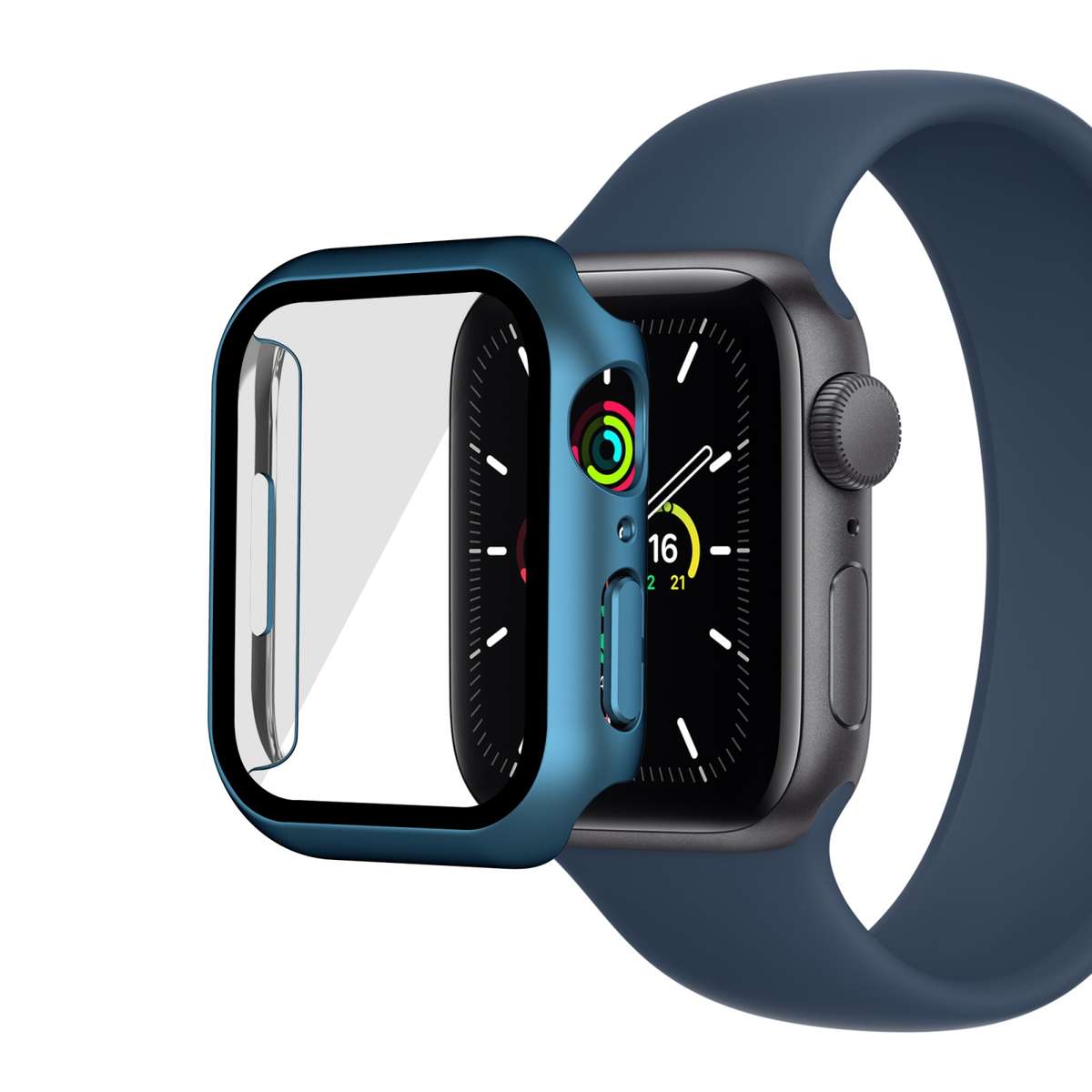 Electroplating Matte All-inclusive PC + Tempered Glass Watch Case For Apple Wa ... (Blue Aluminum)