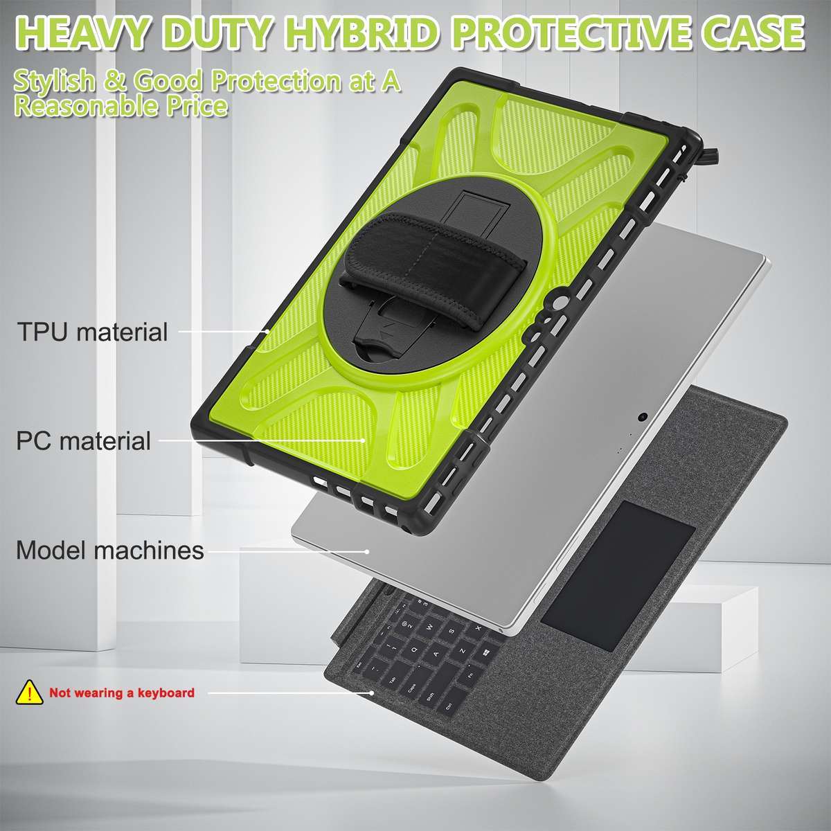 For MicroSoft Surface Pro 4 / 5 / 6 / 7 TPU + PC Tablet Case(Yellow Green)