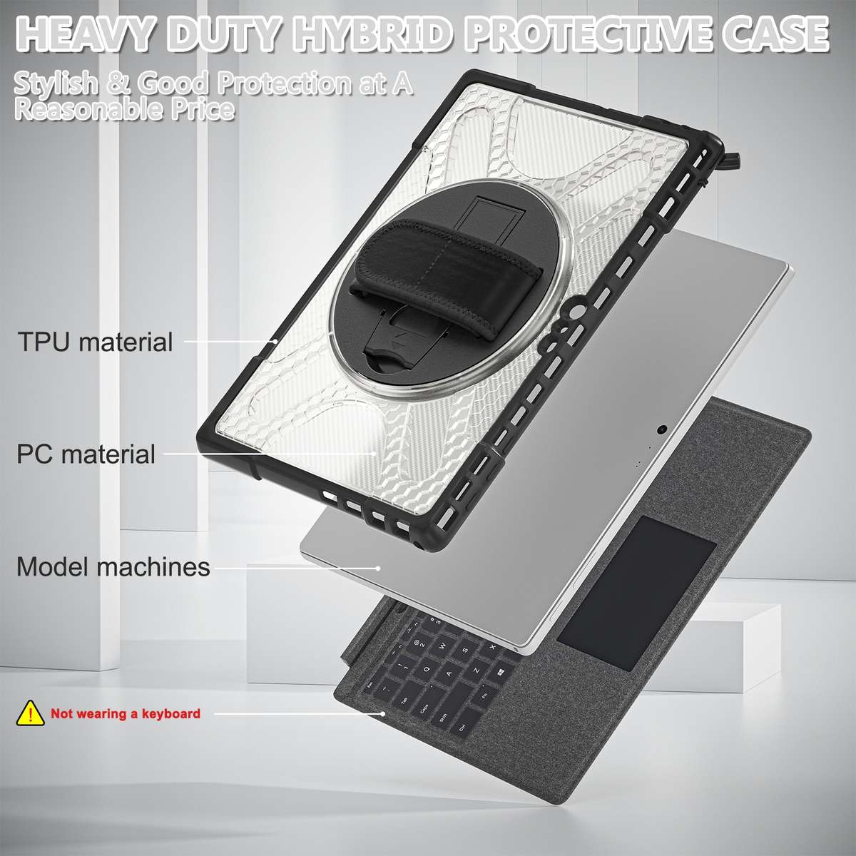 For MicroSoft Surface Pro 4 / 5 / 6 / 7 TPU + PC Tablet Case(Transparent)