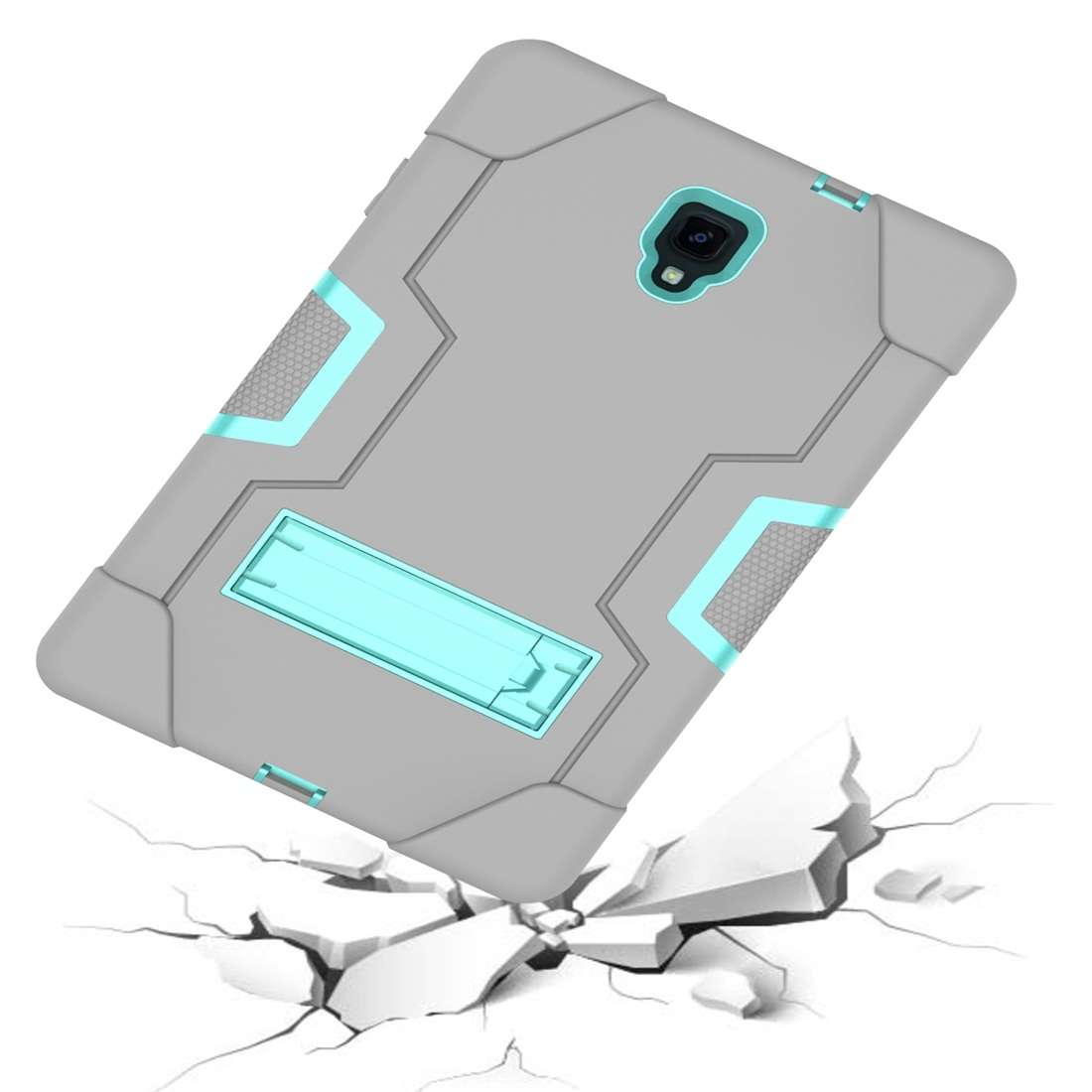 For Galaxy Tab A 10.5 T590 Contrast Color Silicone + PC Combination Case with Holder(Grey + Aqua)