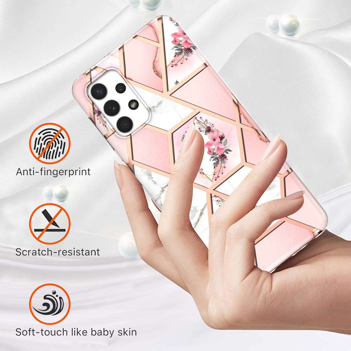 For Samsung Galaxy A13 4G Electroplating Splicing Marble Flower Pattern TPU Shockproof Phone Case(Cr