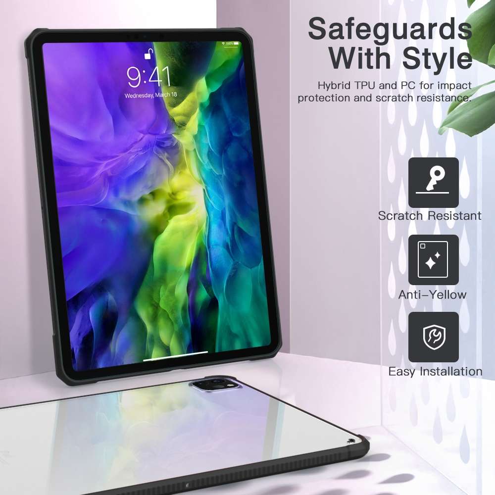 For iPad Pro 12.9 inch 2020 PC+TPU Transparent Shockproof Tablet Case(Black)