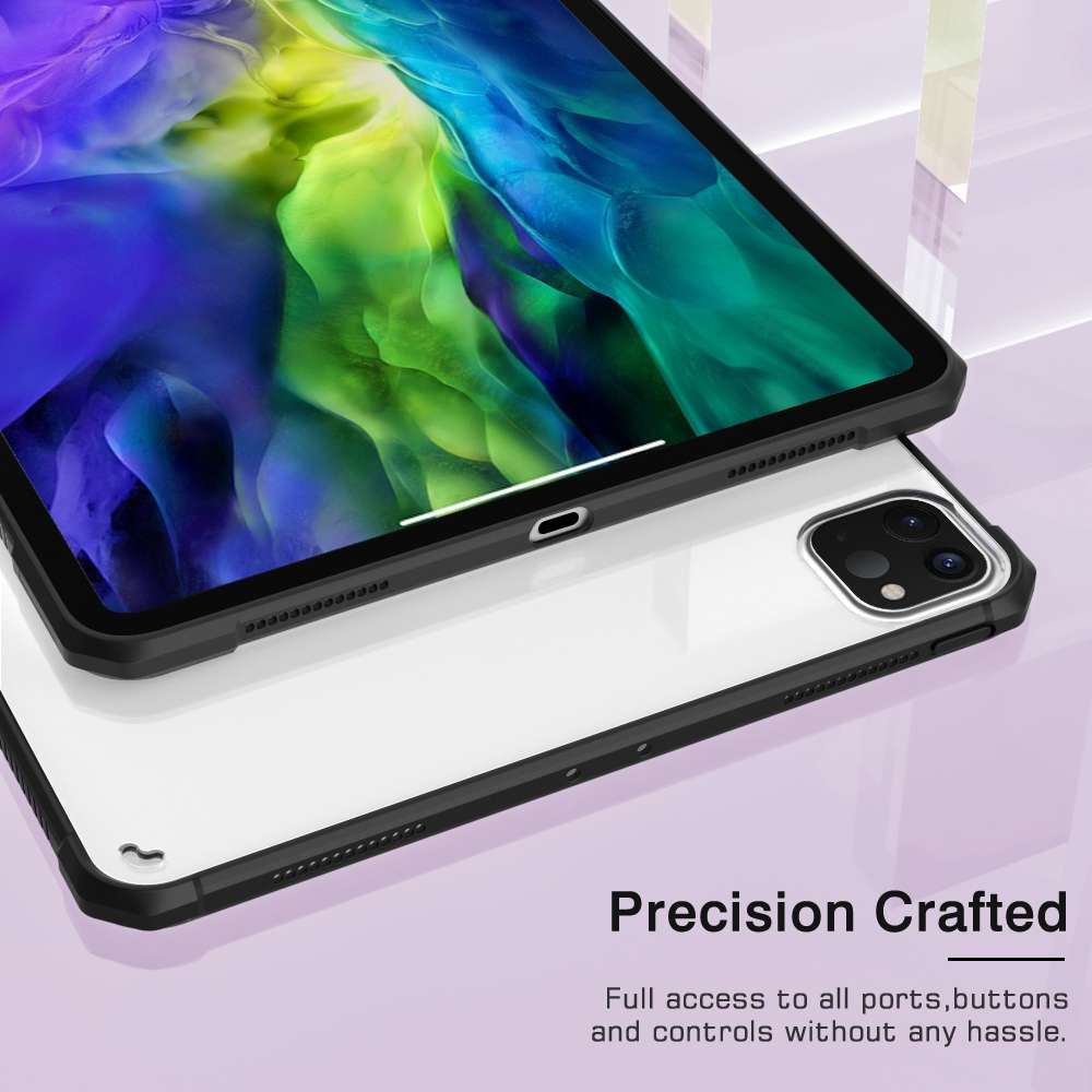 For iPad Pro 12.9 inch 2020 PC+TPU Transparent Shockproof Tablet Case(Black)
