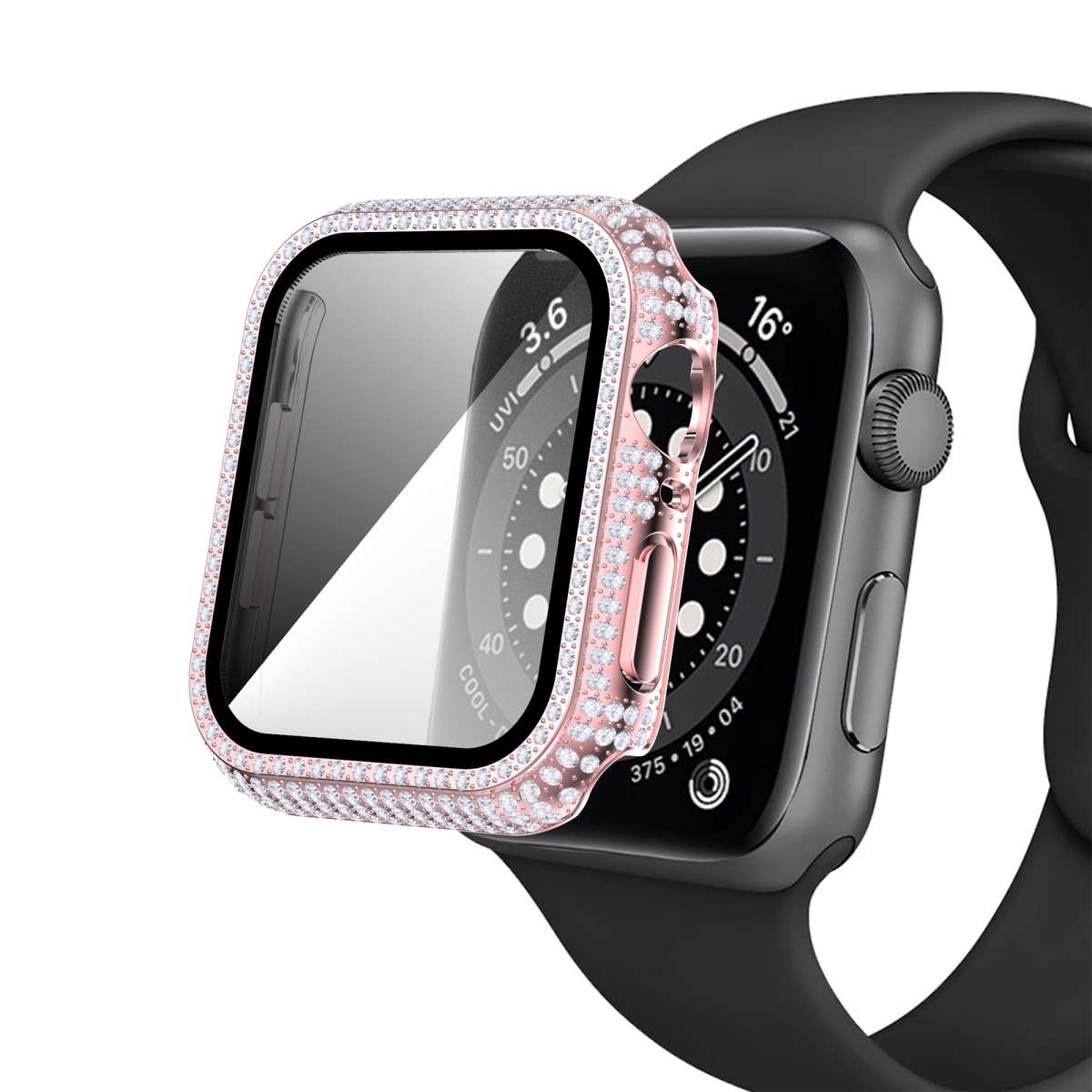 Diamond PC + Tempered Glass Watch Case For Apple Watch Series 6&SE&5&4 40mm(Pink)
