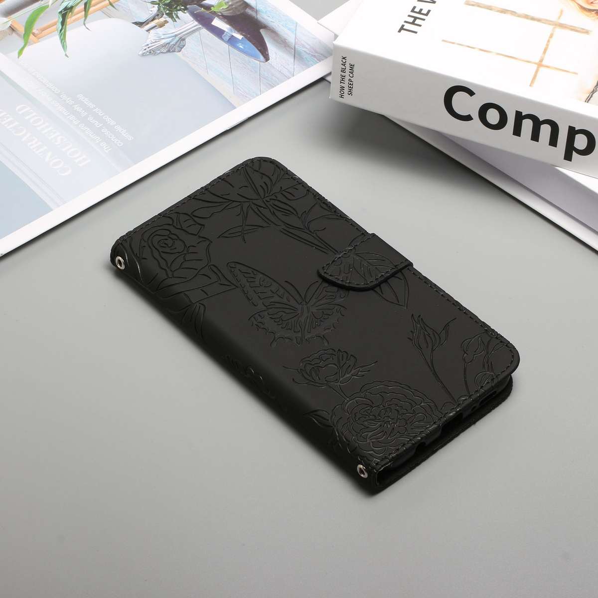 For iPhone SE 2022 / SE 2020 / 8 / 7 Skin Feel Butterfly Peony Embossed Leather Phone Case(Black)