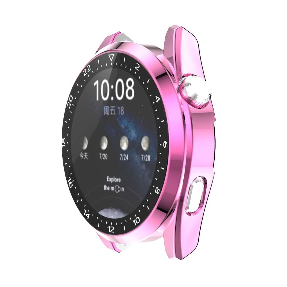 For Huawei Watch 3 Pro Scale Electroplated PC + Tempered Glass Watch Case(Pink)