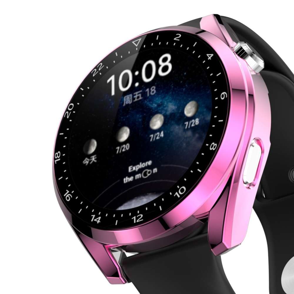 For Huawei Watch 3 Pro Scale Electroplated PC + Tempered Glass Watch Case(Pink)
