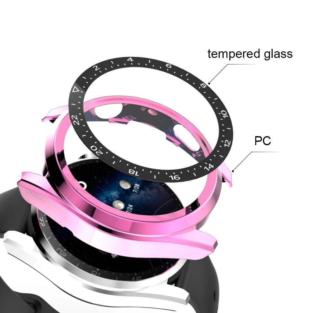 For Huawei Watch 3 Pro Scale Electroplated PC + Tempered Glass Watch Case(Pink)