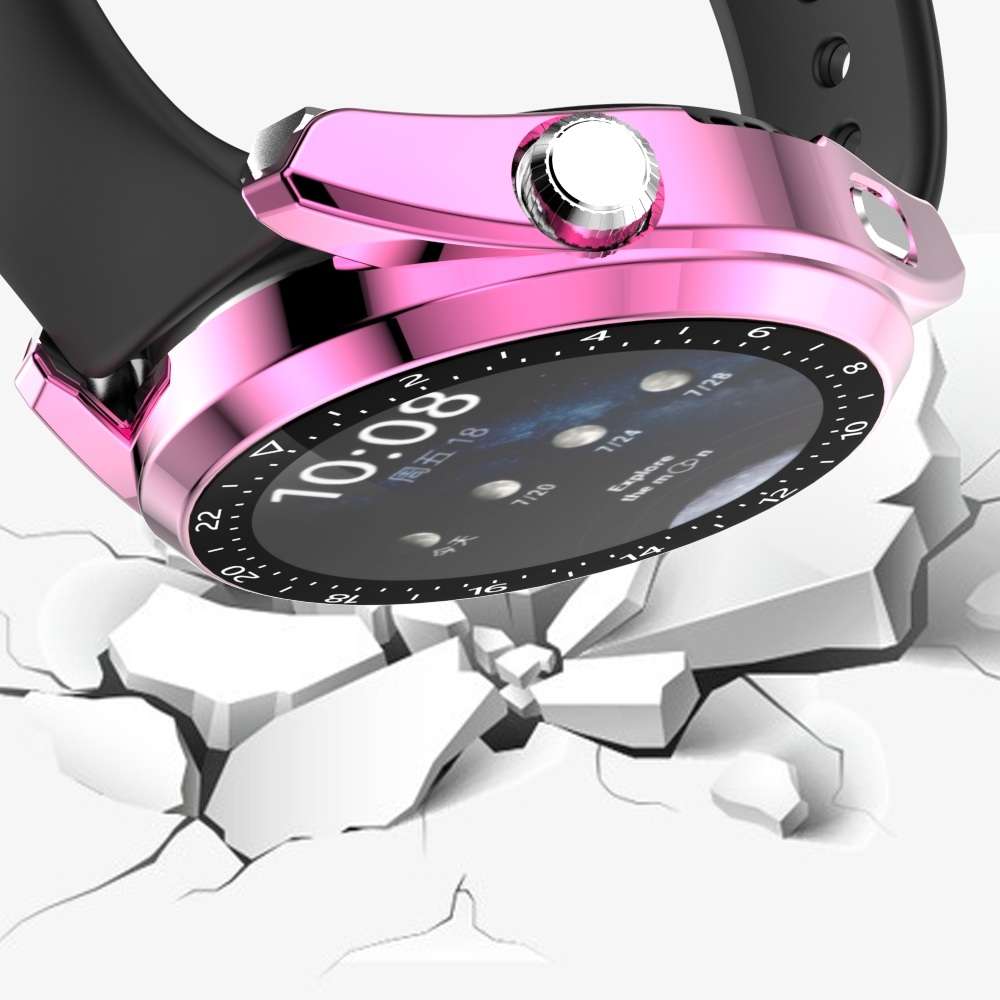 For Huawei Watch 3 Pro Scale Electroplated PC + Tempered Glass Watch Case(Pink)