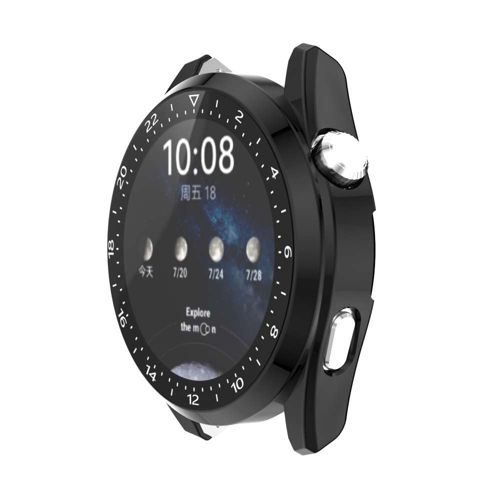 For Huawei Watch 3 Pro Scale Electroplated PC + Tempered Glass Watch Case(Black)