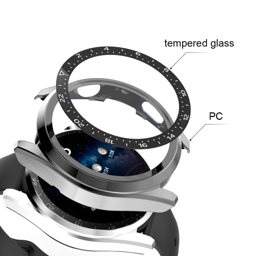 For Huawei Watch 3 Pro Scale Electroplated PC + Tempered Glass Watch Case(Grey)