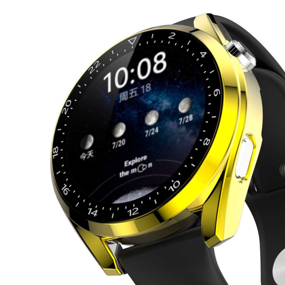 For Huawei Watch 3 Pro Scale Electroplated PC + Tempered Glass Watch Case(Gold)