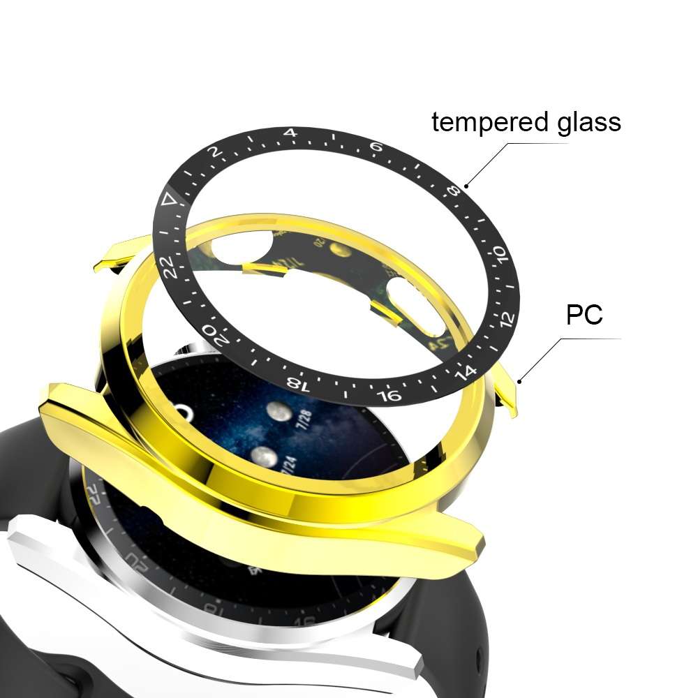 For Huawei Watch 3 Pro Scale Electroplated PC + Tempered Glass Watch Case(Gold)