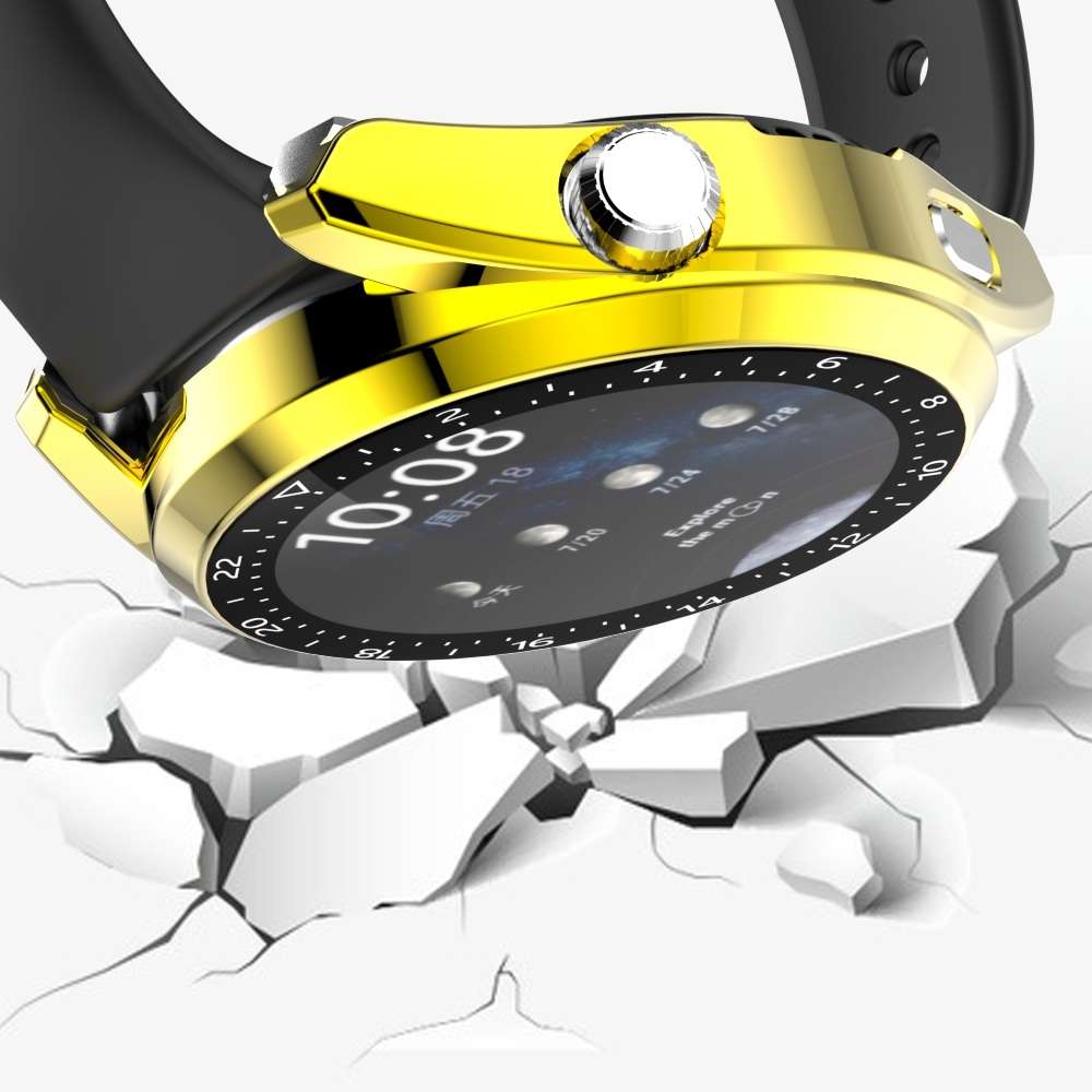 For Huawei Watch 3 Pro Scale Electroplated PC + Tempered Glass Watch Case(Gold)