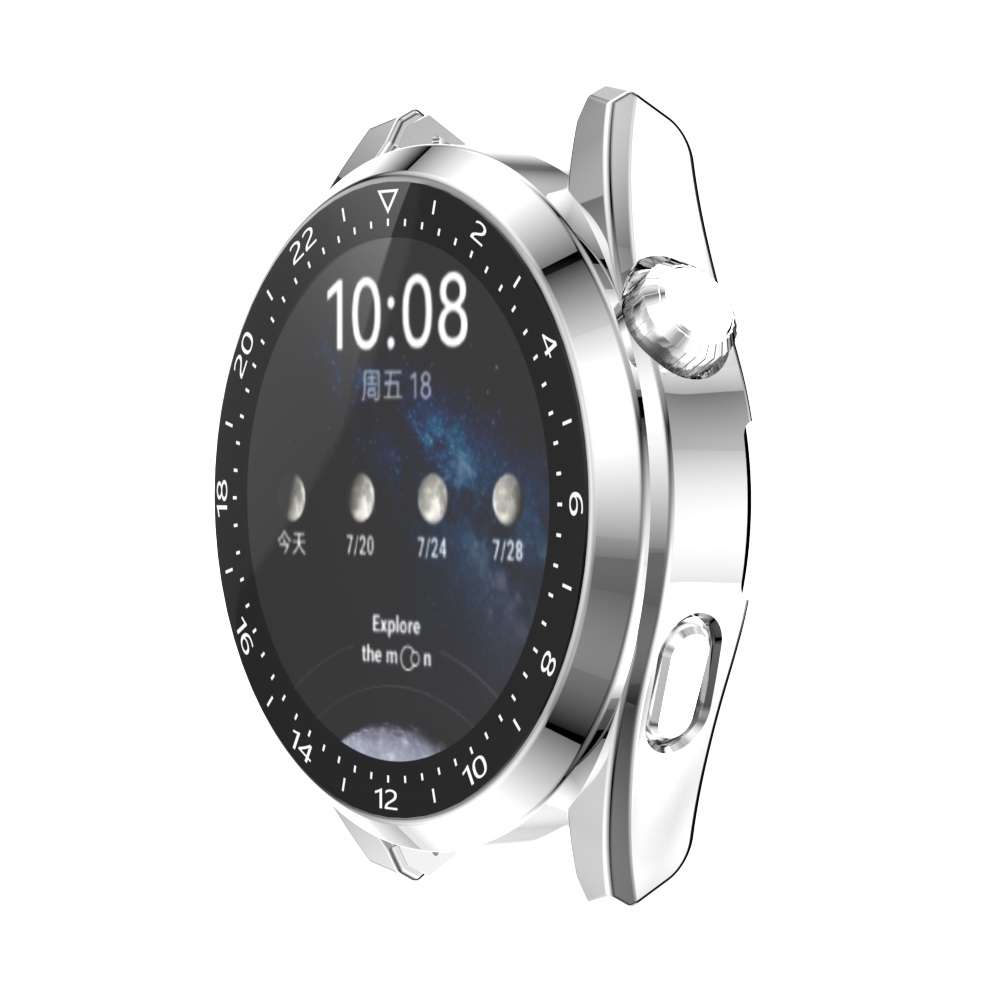 For Huawei Watch 3 Pro Scale Electroplated PC + Tempered Glass Watch Case(Silver)