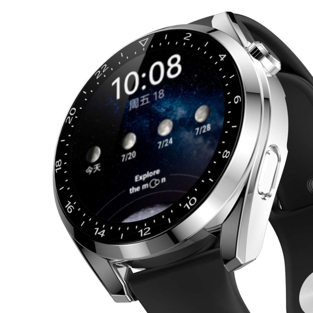 For Huawei Watch 3 Pro Scale Electroplated PC + Tempered Glass Watch Case(Silver)